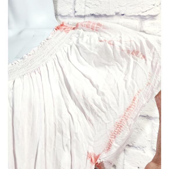 Fever White Orange Tie Dye Embroidered Top Large Banded Waist Lightweight - Picture 3 of 5